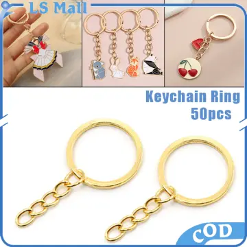 200PCS Flat Key Chain Rings Kit, 50PCS Silver and 50PCS Gold Flat Key Rings  with Chain, 50PCS Silver and 50PCS Gold Open Jump Rings, Metal Keychain