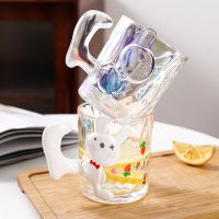 Cute rabbit water cup cartoon glass home womens new with handle yogurt oatmeal milk cup small fresh juice cup Stolzle glass