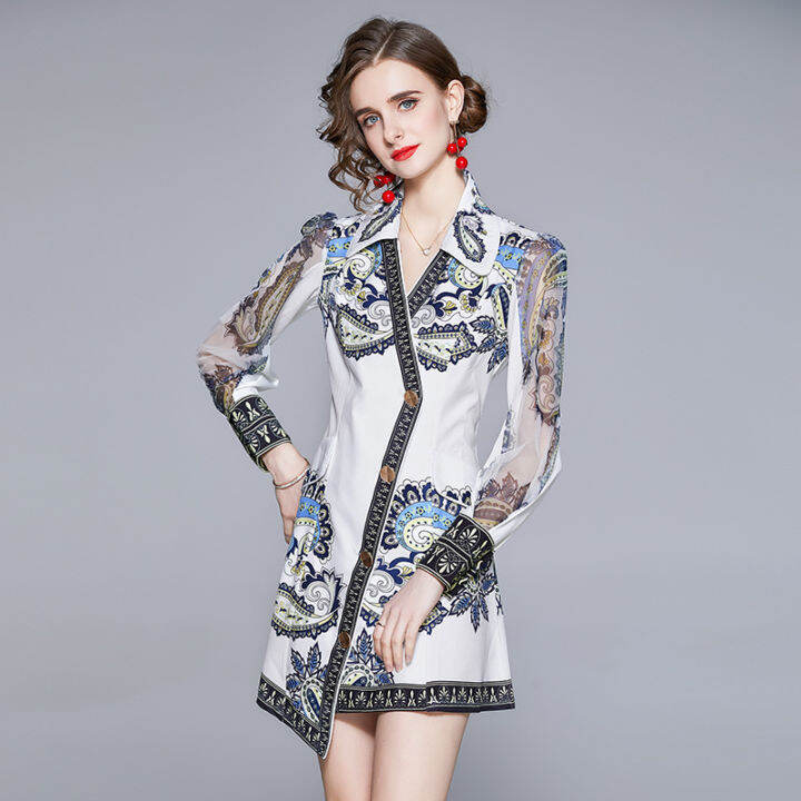 women-elegant-print-v-neck-long-lantern-sleeve-party-dress-summer-ladies-irregular-single-breasted-asymmetrical-dresses