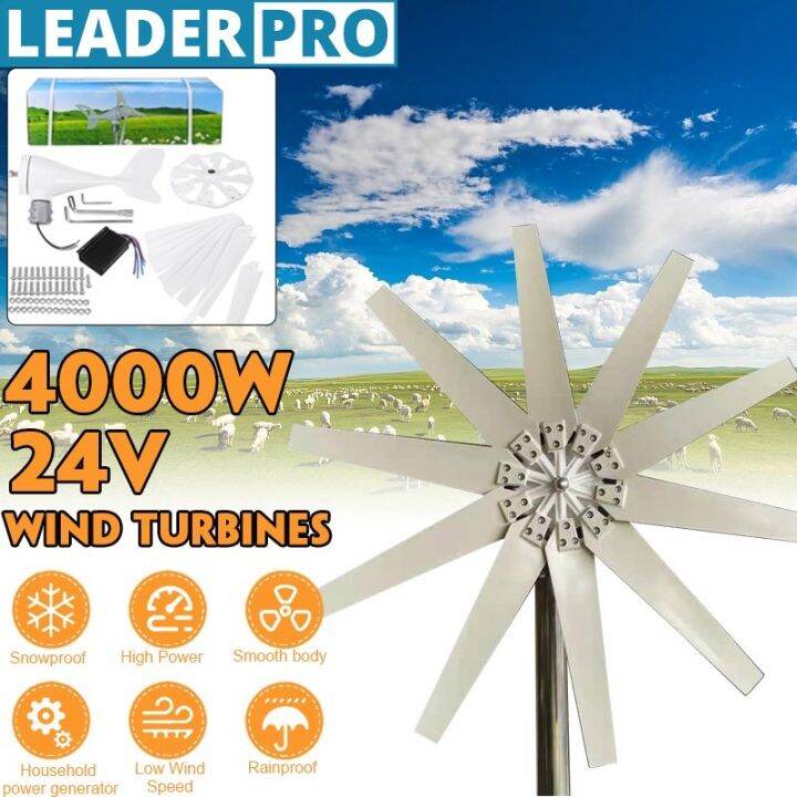 4000W 24V 10 Blade Wind Generator White Wind Turbines Horizontal Home Powers Windmill Energy