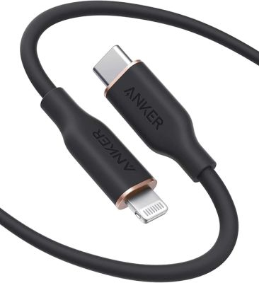 Anker 641 USB-C To Lightning Cable (Flow,ซิลิโคน6ft),Anker PowerLine III Flow, USB C To Lightning Cable สำหรับ iPhone 13 13 Pro 12 11 X XS XR 8 Plus [ได้รับการรับรอง MFi,3/6ft,สี] รองรับการจ่ายพลังงาน,สายซิลิโคน (ไม่รวมที่ชาร์จ)