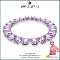 ?Swarovski?Millenia ขนาดใหญ่แปดเหลี่ยมตัดคริสตัลสีม่วงจี้สร้อยคอ S925 สร้อยคอแฟชั่นสตรีเงินสเตอร์ลิงของขวัญวันเกิดวันวาเลนไทน์