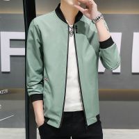 Spring and Autumn New Mens Jacket Coat Simple Solid Baseball Neck Zipper Windbreaker Coat Cycling Coat