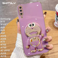 Shmily เคสโทรศัพท์แฟชั่น DingDong แมวสำหรับ Samsung กาแลคซี,เคสโทรศัพท์ A10S A10 A30 A21S A20S A20 A50 A50S A30S A70S A750 A7หรูหราด้วยไฟฟ้าขอบตรงขอบซิลิโคนนิ่มกันกระแทก