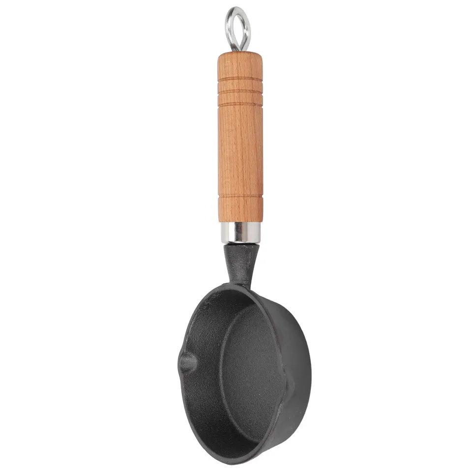 10CM Casting Iron Pan, Wood Handle Egg Frying Pan Mini Flat Bottomed  Pancake Pan Kitchen Utensils