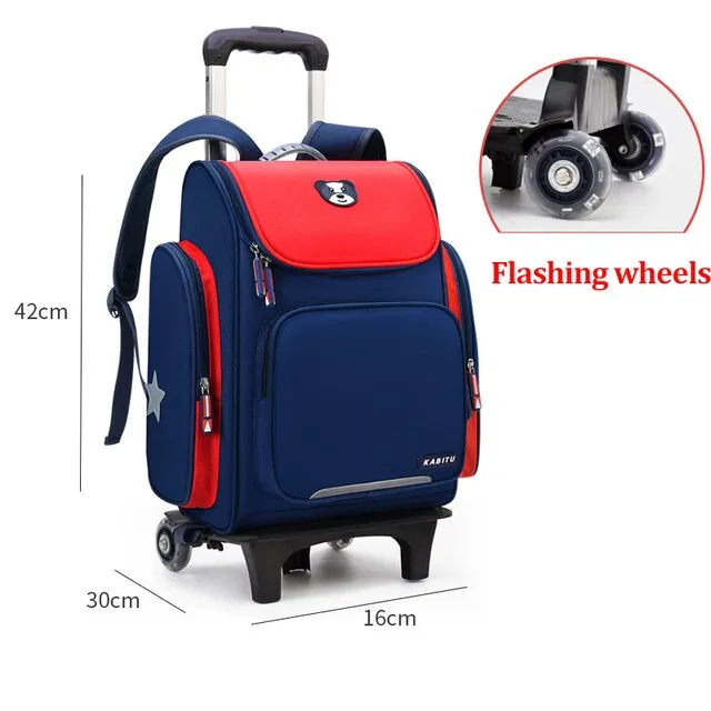 กระเป๋านักเรียนนักเรียนความจุสูง Rolling Backpack Kids Trolley Bag
