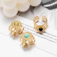 【YF】 WILD   FREE Vintage Stainless Steel Rings For Women Gold Color Gothic Inlaid Natural Stone Statement Jewelry