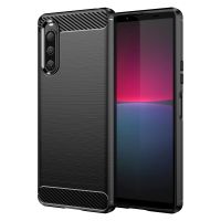 สำหรับ Sony Xperia 10 V คาร์บอนไฟเบอร์เนื้อลายขนแปรงเคสโทรศัพท์ TPU (สีดำ) (มีในสต็อก)