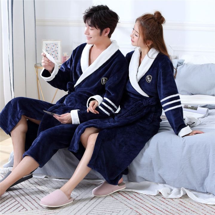 xiaoli-clothing-ฤดูหนาว-flannel-lovers-robe-gown-elegant-casual-ชุดนอน-nightgown-อุ่นผู้ชายและผู้หญิงเสื้อคลุมอาบน้ำชุด-homwear-ชุดนอน