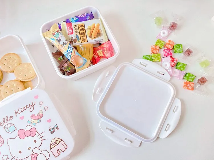 Sanrio Hello Kitty Lunch Box Kawaii Cinnamoroll Kuromi Microwaveable  Lattice Food Storage Container Kids School Office Bento Box 