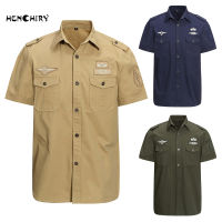 HENCHIRY 2022 New Men Military Style Cotton Summer Work Shirts Button Up Short Sleeve Shirts Fashion Clothing Trends Streetwear