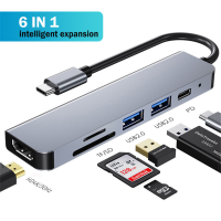 ZPOSTUN 6 in 1 ฮับอะแดปเตอร์อ่านการ์ดความจำ แบบเสียบ usb ประเภท c เป็น hdmi 4k usb 3.0 พลังงาน 87 วัตต์ เครื่องอ่านบัตร tf / sd