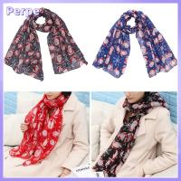 PERPE Women Snow Santa Claus Print Scarf Organza Floral Scarves Chiffon Long Shawl