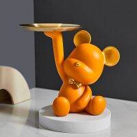 Orange B16-1 Bear Statue Decor Key Storage Tray Nordic Creative Crafts Holder Living Room Desk Table Decoration Candy Disc Cute Modern Home