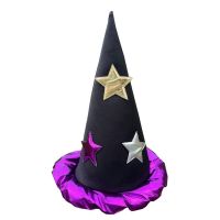 Unisex Halloween Peaked Witch Hat with Star Decor Wizard Hat Men Women Party Headgear Cosplay Festivals Party Props