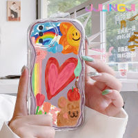 Jjlingji เคสน้ำมันเคส A10 M11ปลอกสำหรับ Samsung กาแลคซีเคสโปร่งใสลายกล้องถ่ายรูปนิ่มลายหมีสายรุ้งรูปหัวใจเคสมือถือขอบคลื่นเนื้อครีมกันกระแทกแบบใสที่สร้างสรรค์เคสป้องกันซิลิกาเจล