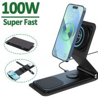 ZZOOI 100W 3 in 1 Magnetic Wireless Charger Pad Stand for iPhone 14 13 12 Pro Max Fast Charging Dock Station for Apple Watch AirPods