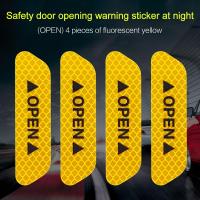 4PcsSet Car Door Stickers Universal Safety Warning Mark OPEN High Reflective Tape Motorcycle Bike Helmet Sticker For BMW Ford