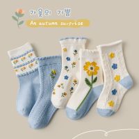 ✔✻✌  Baby Girls Socks Autumn Winter Cotton Sock Kids Calf Length Flowers Pattern Warm Cozy Children Socks 5pairs/bag