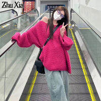 Zhu Xia เสื้อสเวตเตอร์แบบสวมหัวลายสับปะรดสีชมพูราสเบอร์รี่2023ใหม่เสื้อกันหนาวแบบถักสไตล์เกาหลี