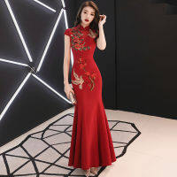 【CW】Embroidery Chinese Traditional Plus Size 3XL Vestidso Cheongsam Elegant Bride Wedding Party Dress Mer. Maid Sexy Long Qipao S-180