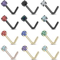 ZS 20G 1PC Gold Plated Nose Piercing Studs Stainless Steel Nostril Jewelry Colorful Zircon Nose Stud Ring Women Body Piercings Body jewellery