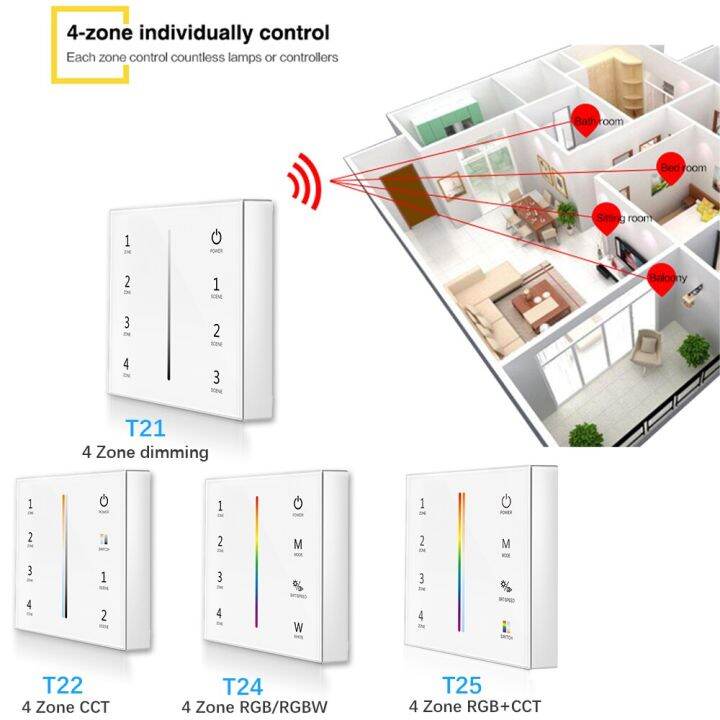 quality-รีโมทแผงสัมผัสอัจฉริยะ4โซน-t21-t22-t24-t25-2-4ก-การหรี่แสงได้-rgb-rgbw-rgb-cct-ตัวควบคุมไฟ-led-ความสว่างสำหรับแถบไฟ-led