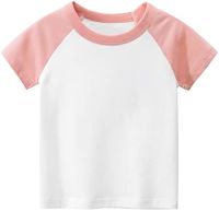 Toddler Kids Baby Boys Girls Color Block Short Sleeve Crewneck T Shirts Tops Tee Clothes for Children (Pink, 6-7 Years)