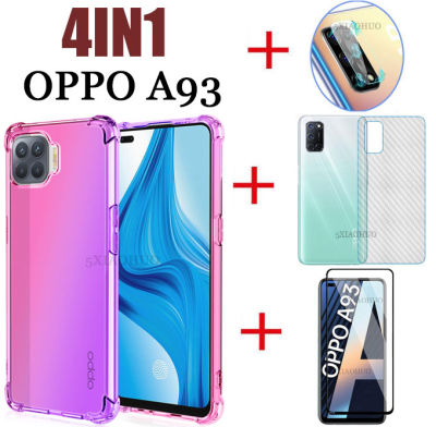 (4in1) สำหรับOPPO A93 A53 A92 A52 2020รุ่นAnti-Fallสีโทรศัพท์มือถือเคสโทรศัพท์ + HDแบบเต็มหน้าจอกระจกเทมเปอร์ฟิล์ม + คาร์บอนไฟเบอร์ฟิล์มด้านหลัง + ฟิล์มเลนส์