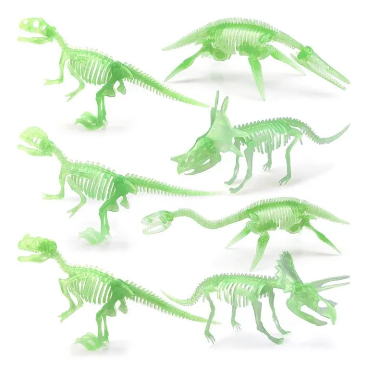 7 Pieces Simulation Dinosaur Bone Toy Glow In The Dark Realistic Luminous Dino Skeleton Fossil