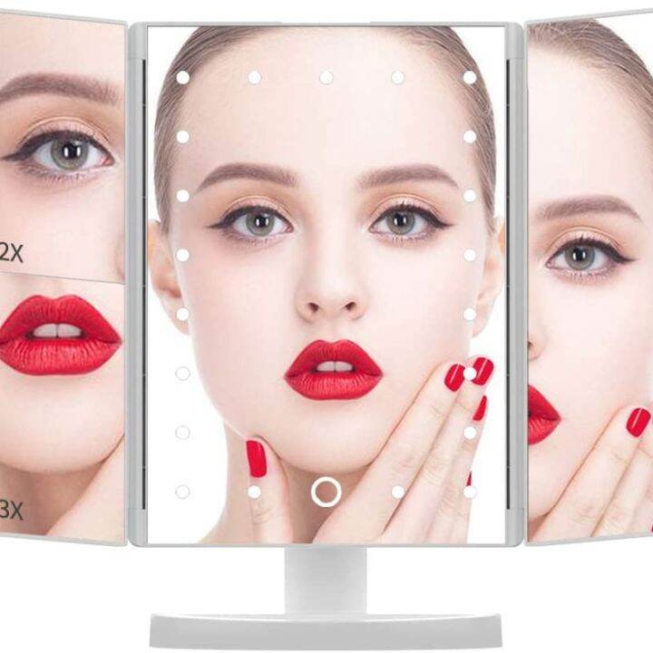 Makeup LED Mirror Lights Makeup White Trifold Mirror 21 LED Vanity