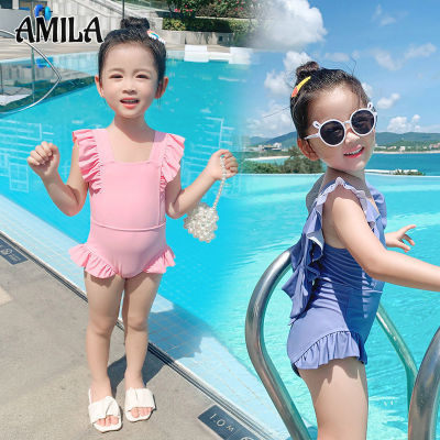 AMILA ชุดว่ายน้ำสำหรับเด็ก,ชุดว่ายน้ำฤดูใบไม้ผลิชิ้นเดียวเจ้าหญิงน่ารักใหม่