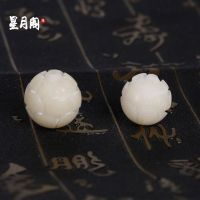 ☬ Fidelity Natural White Jade Bodhi Root Carving Lotus Beads Beads Bracelet Bracelet King Kong Xingyue Wen Playing Accessories