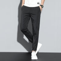 Korean Style Thin Small Suit Pants Mens New Casual Pants Summer Stripes Slim Fit Cropped Skinny Light Business Long Pants