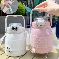 1100ML Large Capacity Stainless Steel Thermos Bottle with Stickers Cute Girl Big Belly Straw Water Bottle Outdoor Thermos Cup Specialty Glassware