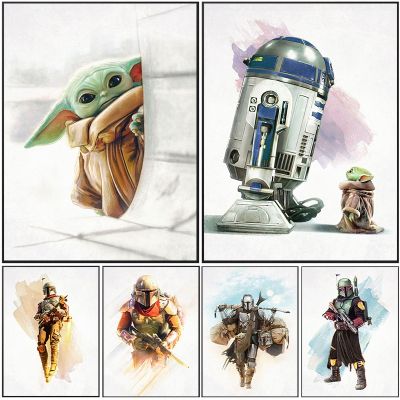 Disney Star Wars Watercolor Canvas Painting Mandalorian Characters Art Movie Poster Print Wall Art Picture for Home Decoration Wall Décor