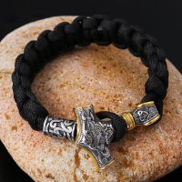 Norse Vikings Stainless Steel Bracelets Men Thor Mjolnir Hammer Lanyard Rope Wrap Bracelet Women Amulet Handmade Jewelry Gifts