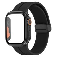 Glass case strap For Apple watch band 45mm 44mm 41mm 40mm 49mm Magnetic Silicone Bracelet cover iWatch Series 5 6 SE 7 8 ultra 〖WYUE〗