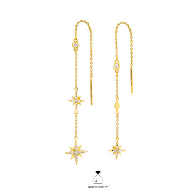 Haus of Jewelry CELESTIAL CHAIN EARRINGS ต่างหูเงินแท้ ประดับเพชรคิวบิกเซอร์โคเนีย (Cubic Zirconia)