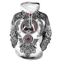 Sudadera con capucha para hombre, prenda de vestir masculina con estampado de tótem nórdico delicado de cuervo Vikingo, ropa de calle informal holgada de gran tamaño, estilo Vintage de tatuaje, otoño