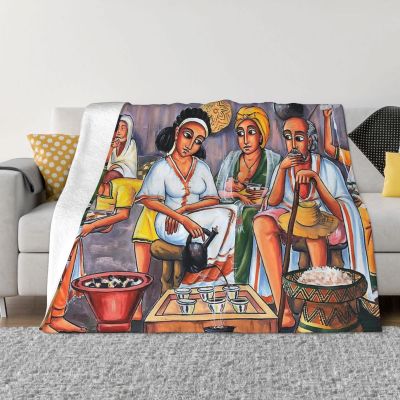 ผ้าห่มศิลปะภาพชาวเอธิโอเปียนเทศกาลกาแฟผ้าฟลีซนุ่มสบายผ้าห่มผ้าปูที่นอนโยน