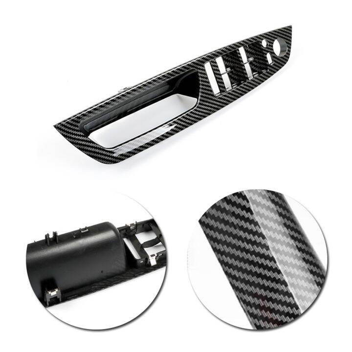 4ชิ้นภายในรถหน้าต่างลิฟท์สวิทช์แผงมือจับประตูดึงปกตัดสำหรับ-bmw-e71-e72-x5-x6-2007-2014คาร์บอนไฟเบอร์