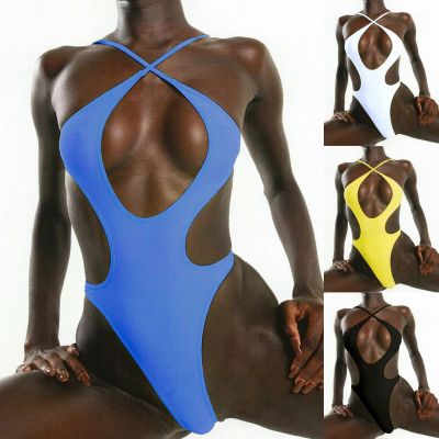 hotx 【cw】 Pieces Hollow Out Deep V-Neck Bathing Suits Color Swimwear Beach Swimsuit Mujer