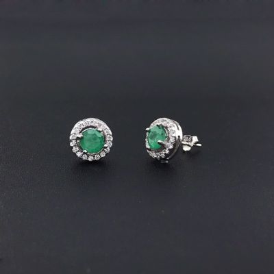 CSJ Real Natural Emerald 1.1ct Stud Earring 925 Sterling Silver Gemstone 5mm Fine Jewelry for Women Lady Wedding Party