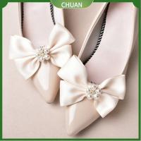 CHUAN 2 Pcs สำหรับผู้หญิง ถอดออกได้ สง่างามเรียบหรู รองเท้าหัวเข็มขัด คลิปรองเท้ามุก อุปกรณ์ตกแต่งรองเท้า โบว์น๊อต