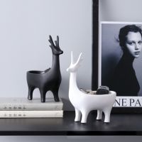 Nordic Resin Deer Ornament Key Holder Animal Statue Sculpture Desktop Storage Box Jewelry Organizer Home Decoration