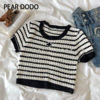 PEAR DODO เสื้อยืดถักลายสั้นเกาหลีสำหรับผู้หญิง  ติดต่อตอนนี้