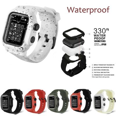 ♦❀⊕ สำหรับ Apple Watch 4 5 Case 44mm เคสกันน้ำ Sport สายรัดซิลิโคนสำหรับ Apple Watch 42mm Series 2/3 Watch Band