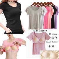 COD SDFGERGERTER Yingbao 30-70kg Wireless Womens Short sleeve With Chest Pad Bra Tops Office Work Sleep Night Wear Casual Modal Cotton Padded Tank Female Sexy Yoga Sports Gym Pajamas Bottoming Shi