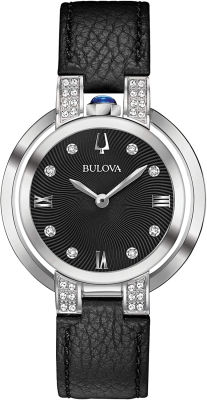 Bulova Ladies Rubaiyat with Diamond Accent Black Leather Strap/Silver Stainless Steel Rubaiyat